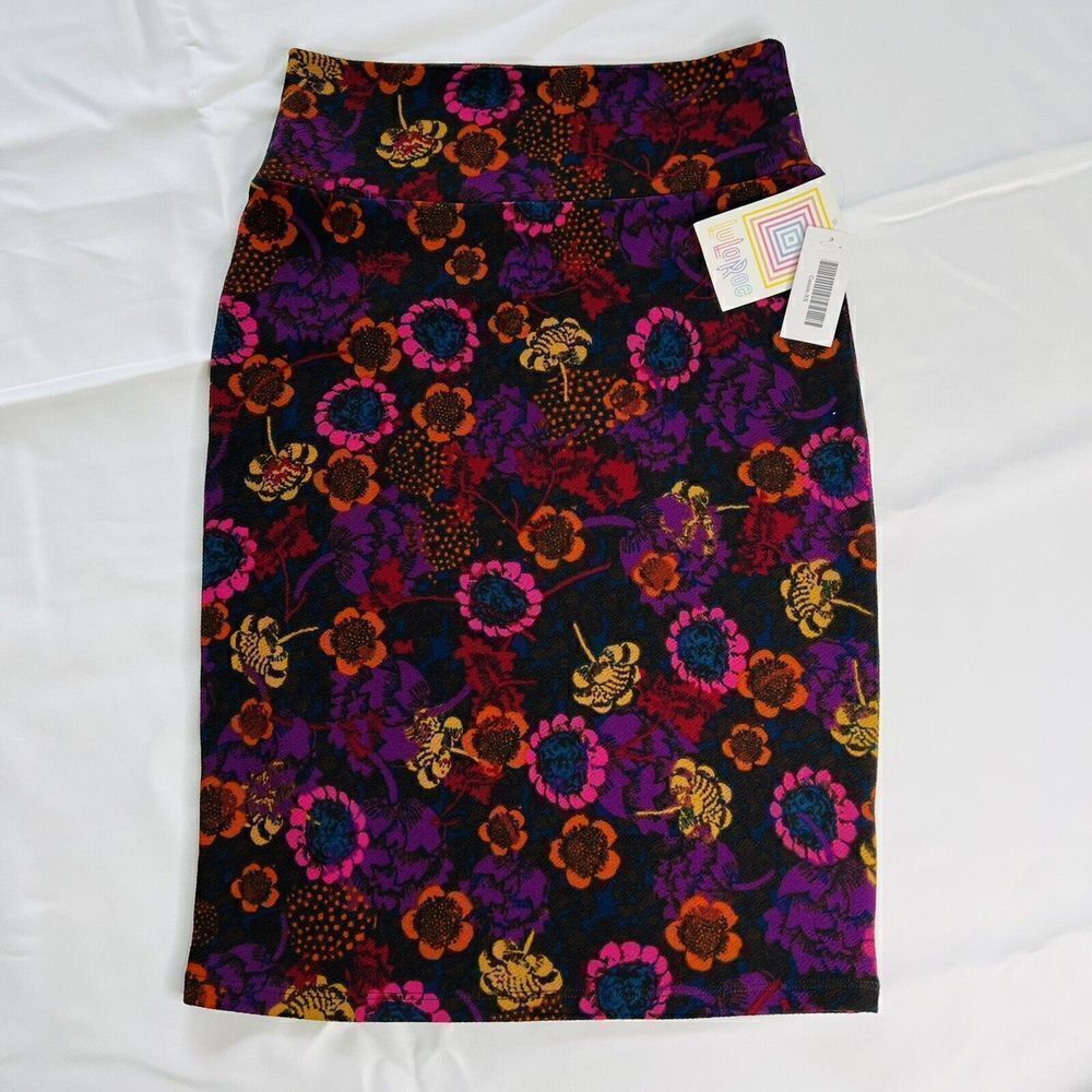 LuLaRoe Cassie Skirt Colorful Floral Flowers Hippie Modest Stretch XS NWT 0721